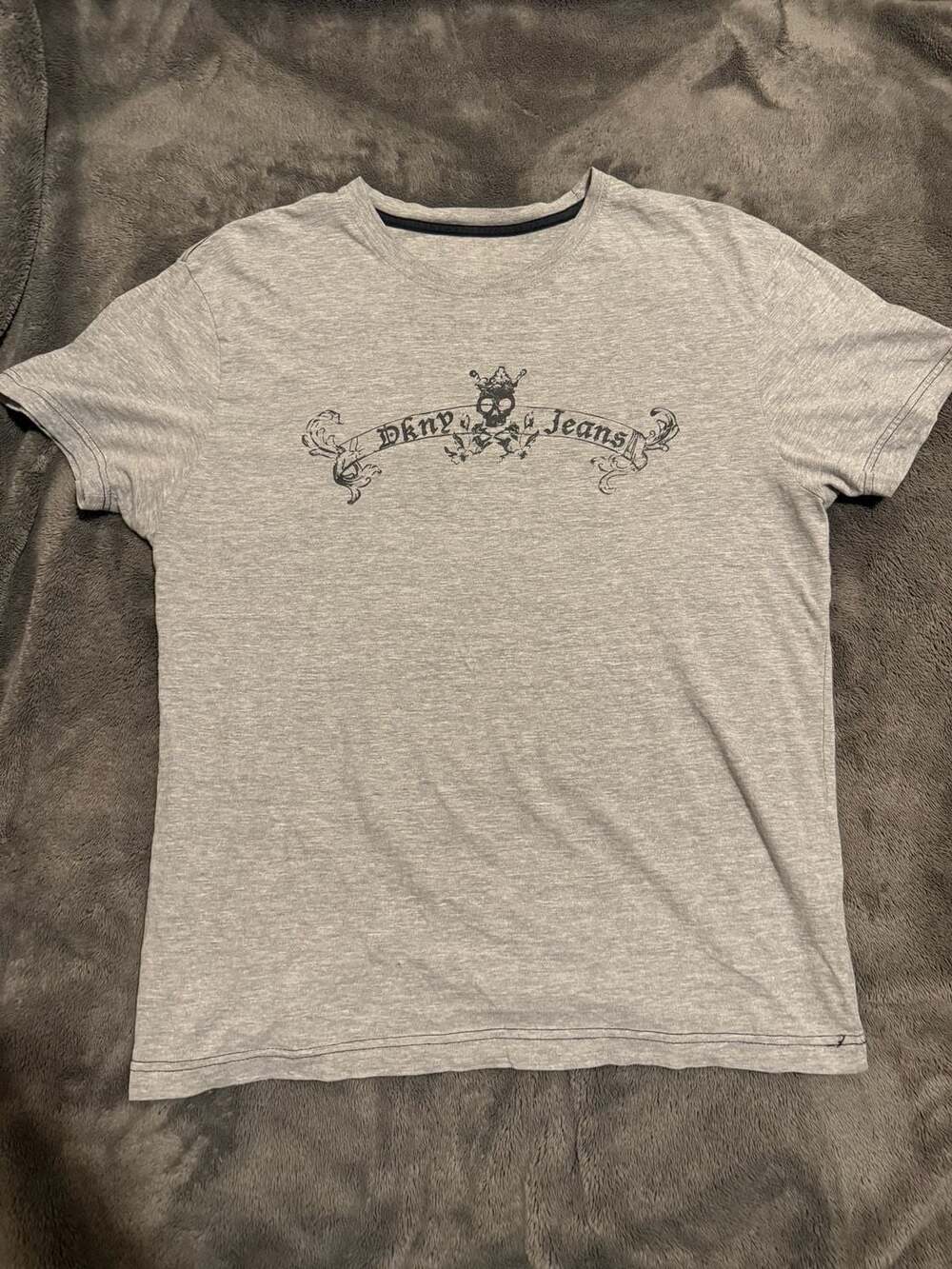 DKNY Jeans Gray Skull Crown Graphic T-Shirt Men's XL Y2K Vintage